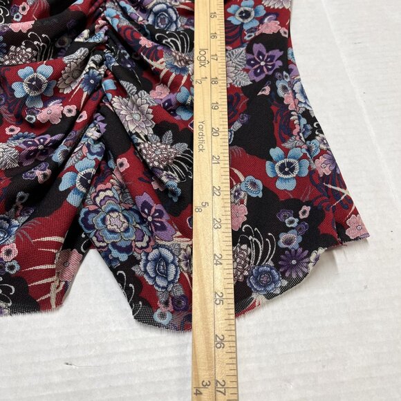 Vintage Y2K Bisou Bisou Top Womens PL Red Mesh Floral Ruched‎ Asymmetrical Fairy - Picture 6 of 7